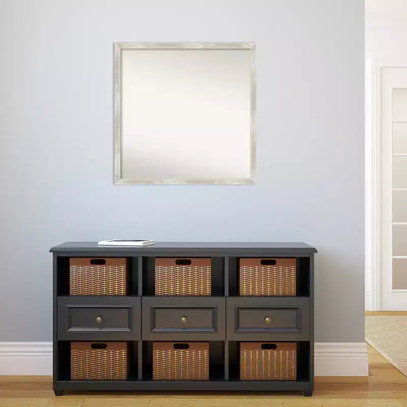 Specchio da parete per bagno sottile e screpolato senza smussatura da 71 x 71 cm, argento metallizzato - : Include hardware di montaggio, cornice in polistirene