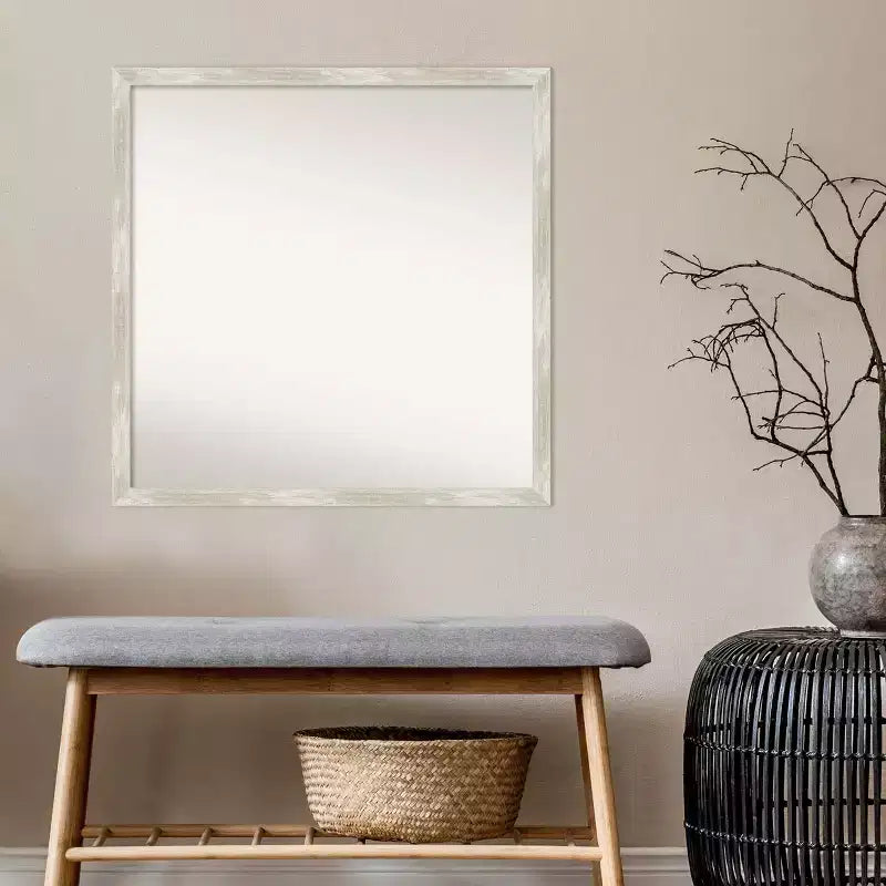 Specchio da parete per bagno sottile e screpolato senza smussatura da 71 x 71 cm, argento metallizzato - : Include hardware di montaggio, cornice in polistirene