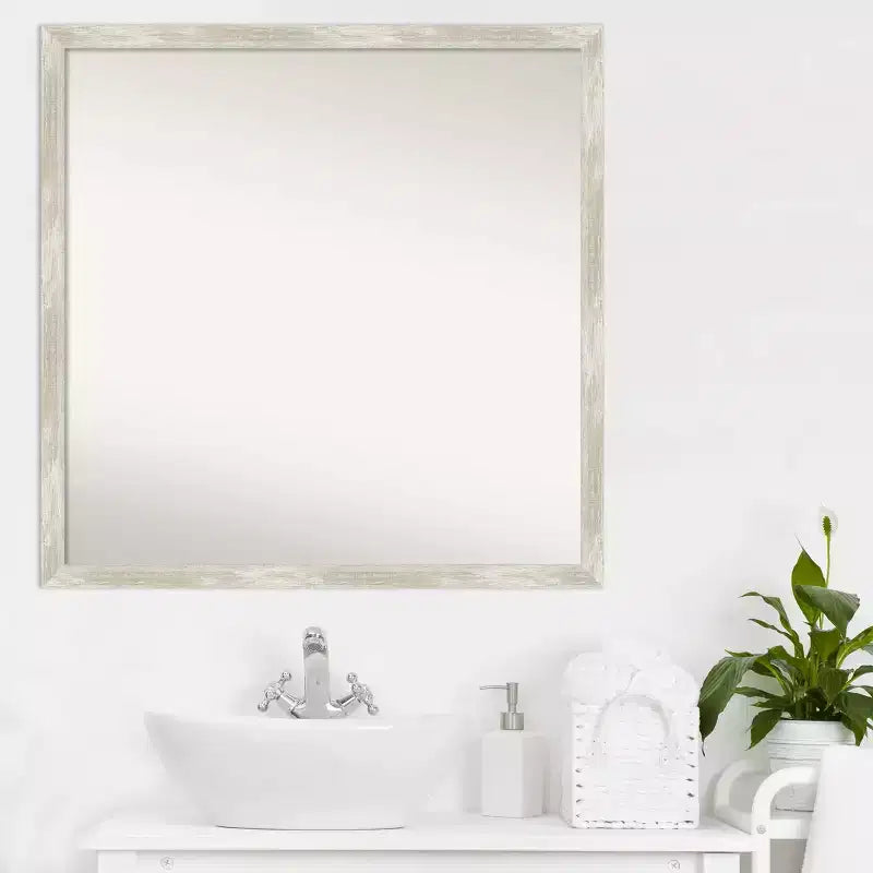 Specchio da parete per bagno sottile e screpolato senza smussatura da 71 x 71 cm, argento metallizzato - : Include hardware di montaggio, cornice in polistirene