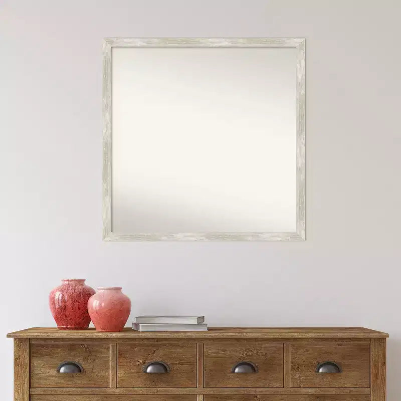 Specchio da parete per bagno sottile e screpolato senza smussatura da 71 x 71 cm, argento metallizzato - : Include hardware di montaggio, cornice in polistirene