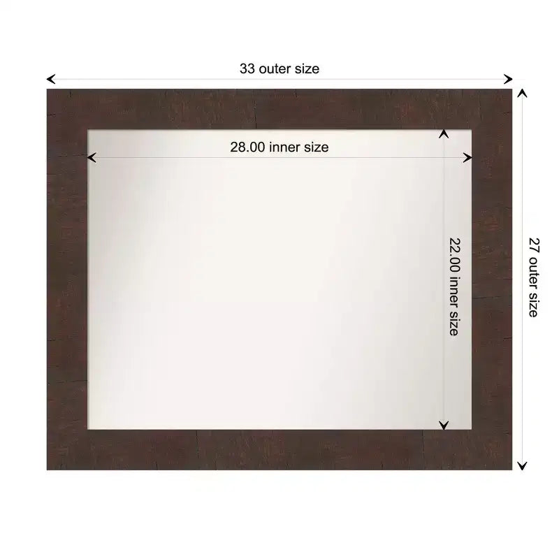 Specchio da parete per bagno 33" x 27" Wildwood Brown senza smussatura - : Rettangolare, Cornice in polistirene, Montaggio a parete