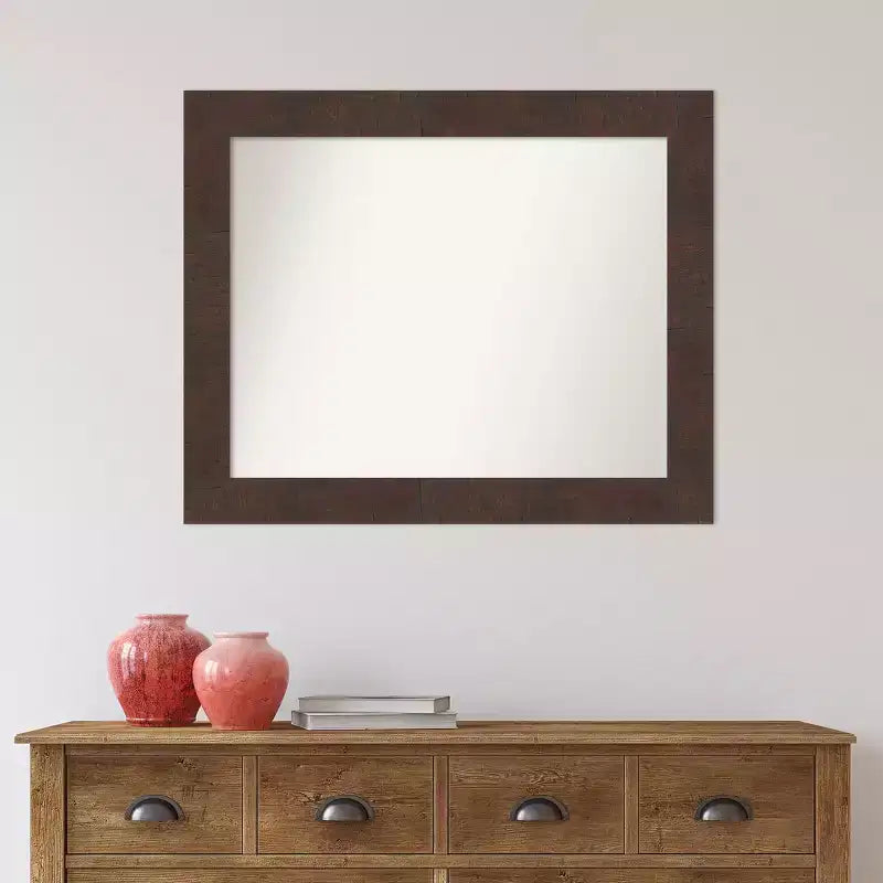 Specchio da parete per bagno 33" x 27" Wildwood Brown senza smussatura - : Rettangolare, Cornice in polistirene, Montaggio a parete