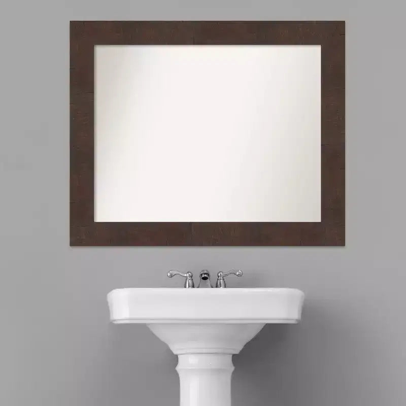 Specchio da parete per bagno 33" x 27" Wildwood Brown senza smussatura - : Rettangolare, Cornice in polistirene, Montaggio a parete