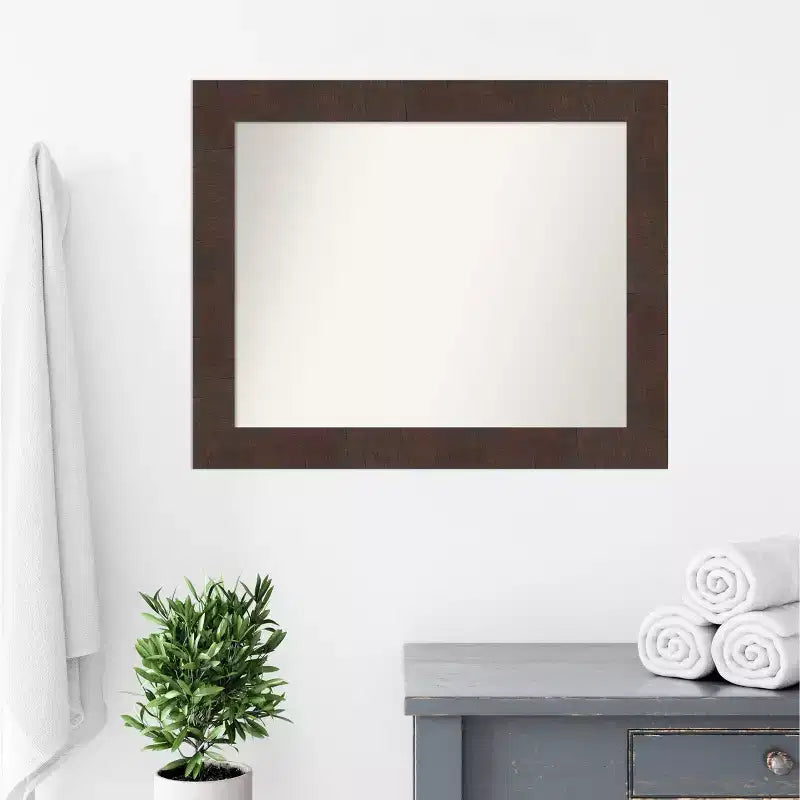 Specchio da parete per bagno 33" x 27" Wildwood Brown senza smussatura - : Rettangolare, Cornice in polistirene, Montaggio a parete