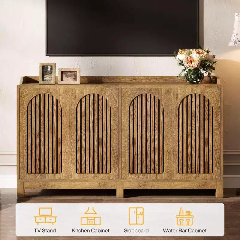 Mobiletto da cucina, 57 armadietto credenza rustico con anta a persiana e ripiano regolabile per sala da pranzo