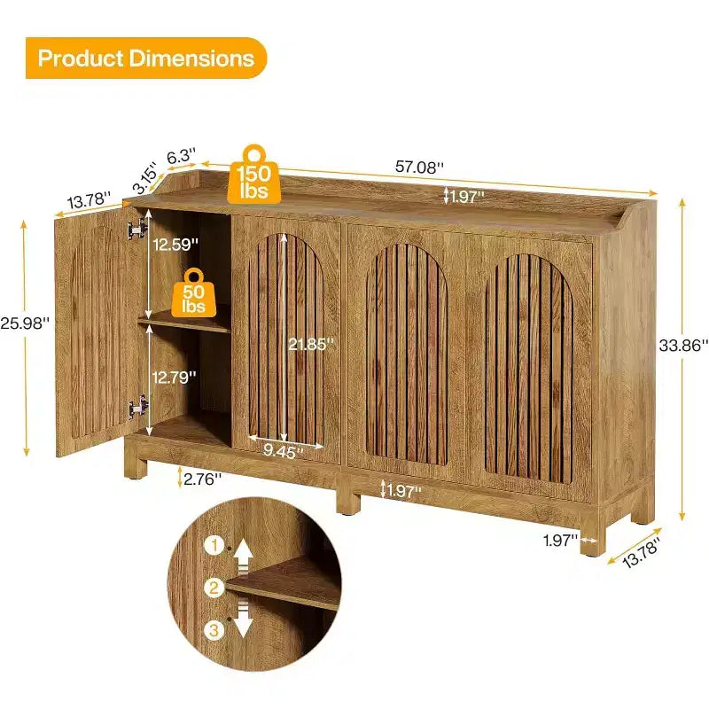 Mobiletto da cucina, 57 armadietto credenza rustico con anta a persiana e ripiano regolabile per sala da pranzo