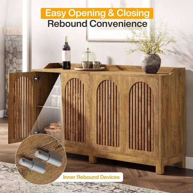 Mobiletto da cucina, 57 armadietto credenza rustico con anta a persiana e ripiano regolabile per sala da pranzo