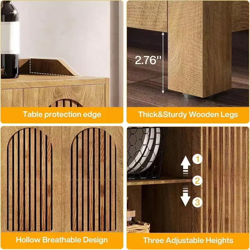 Mobiletto da cucina, 57 armadietto credenza rustico con anta a persiana e ripiano regolabile per sala da pranzo