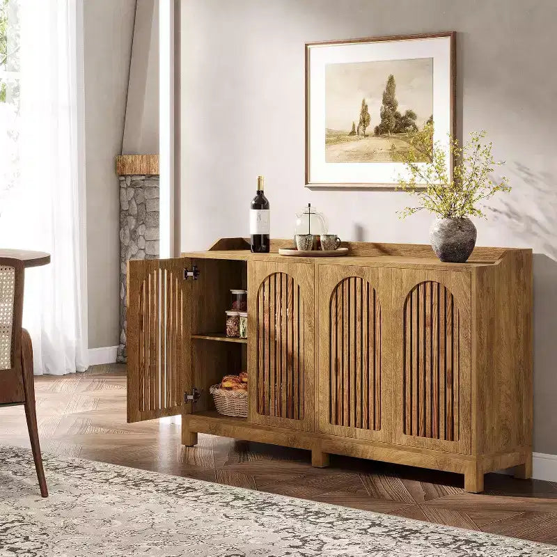Mobiletto da cucina, 57 armadietto credenza rustico con anta a persiana e ripiano regolabile per sala da pranzo