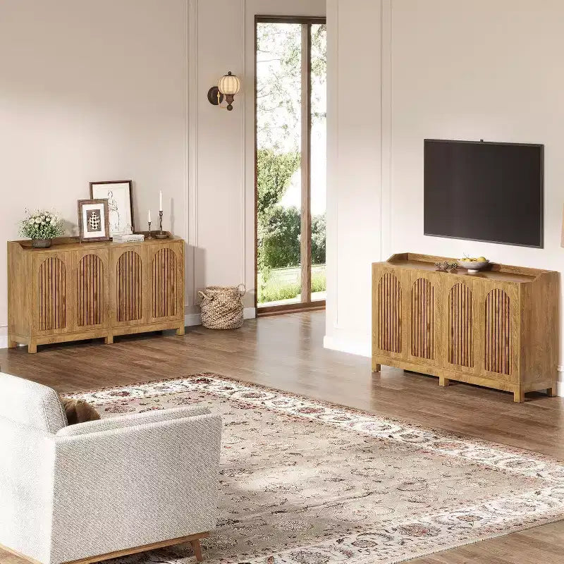 Mobiletto da cucina, 57 armadietto credenza rustico con anta a persiana e ripiano regolabile per sala da pranzo
