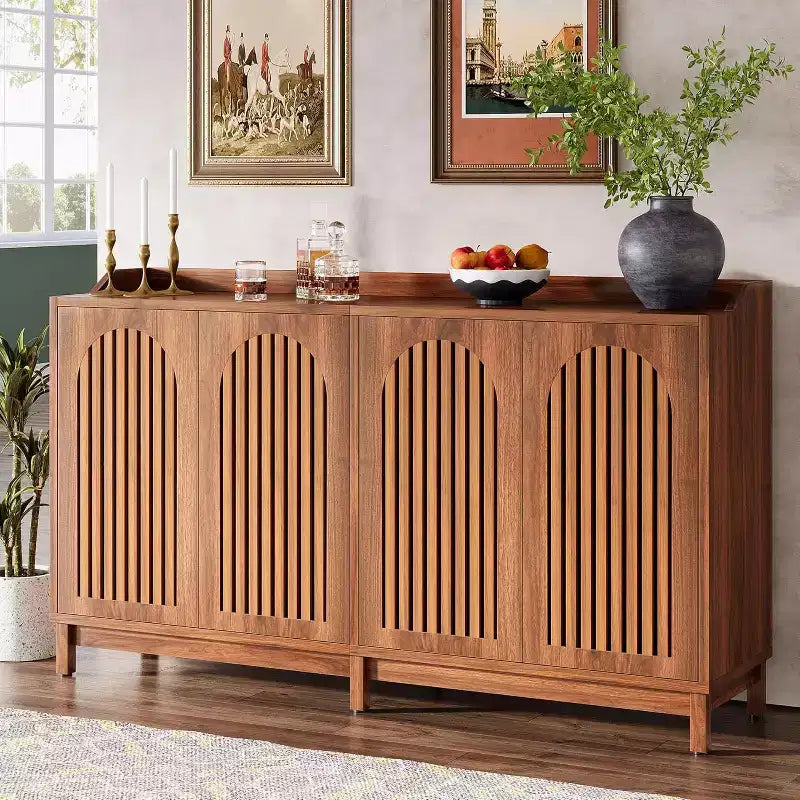 Mobiletto da cucina, 57 armadietto credenza rustico con anta a persiana e ripiano regolabile per sala da pranzo