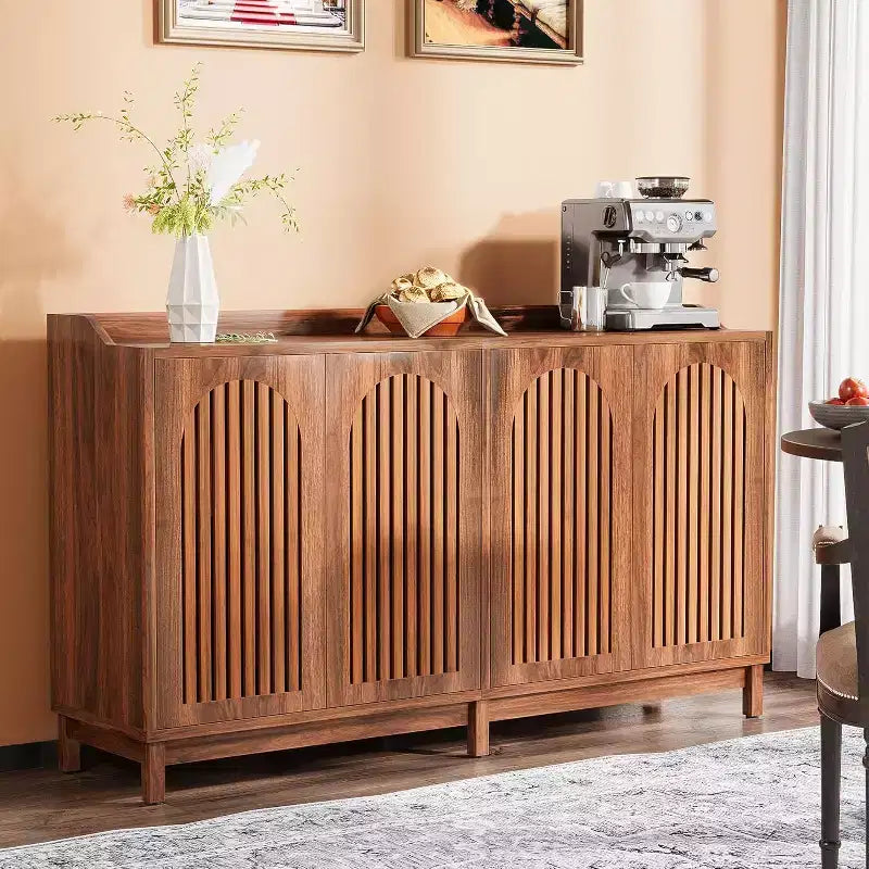 Mobiletto da cucina, 57 armadietto credenza rustico con anta a persiana e ripiano regolabile per sala da pranzo