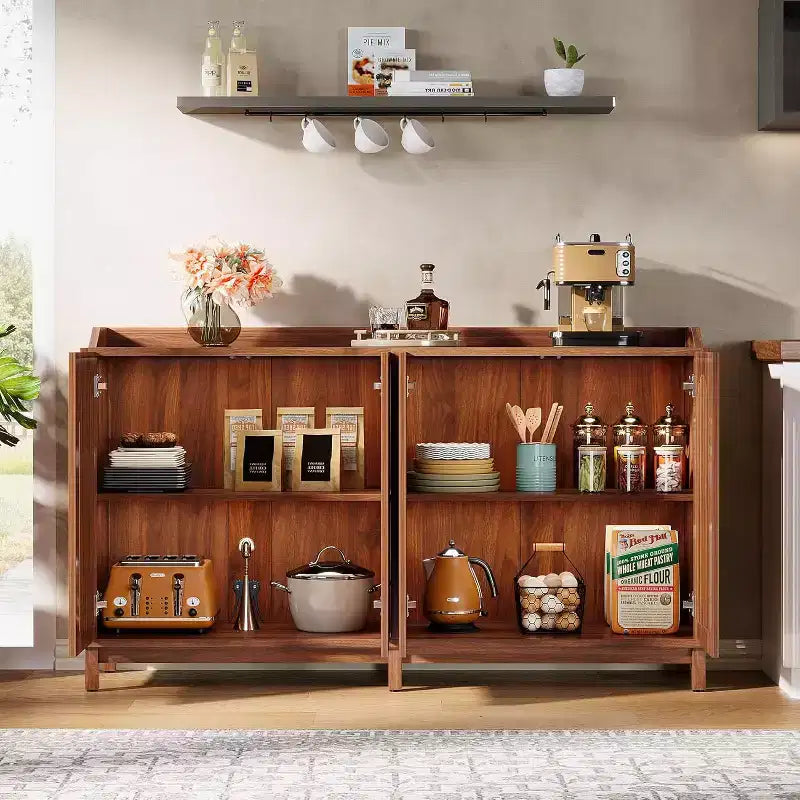 Mobiletto da cucina, 57 armadietto credenza rustico con anta a persiana e ripiano regolabile per sala da pranzo