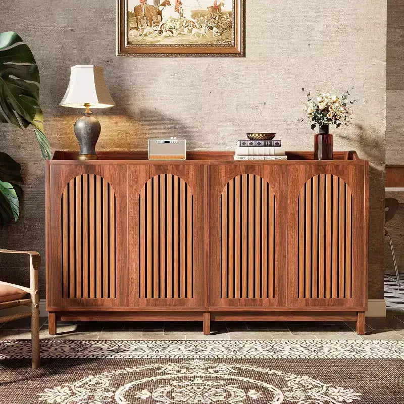 Mobiletto da cucina, 57 armadietto credenza rustico con anta a persiana e ripiano regolabile per sala da pranzo