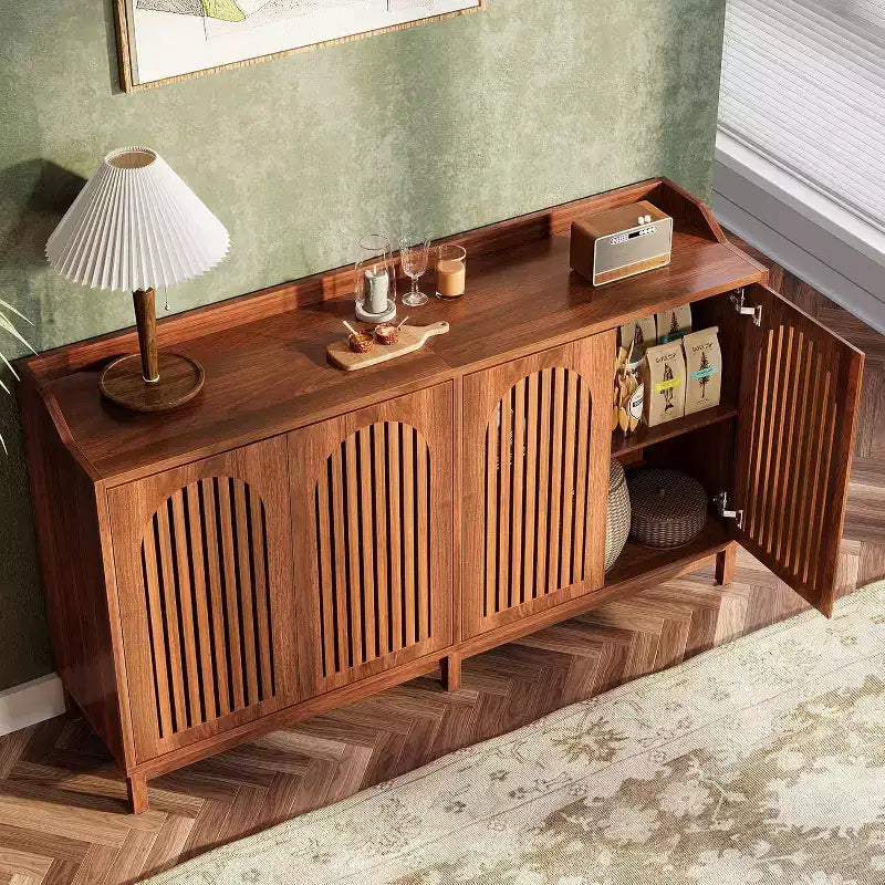 Mobiletto da cucina, 57 armadietto credenza rustico con anta a persiana e ripiano regolabile per sala da pranzo