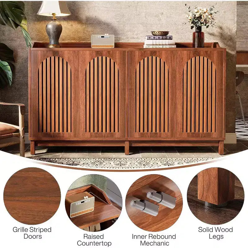 Mobiletto da cucina, 57 armadietto credenza rustico con anta a persiana e ripiano regolabile per sala da pranzo