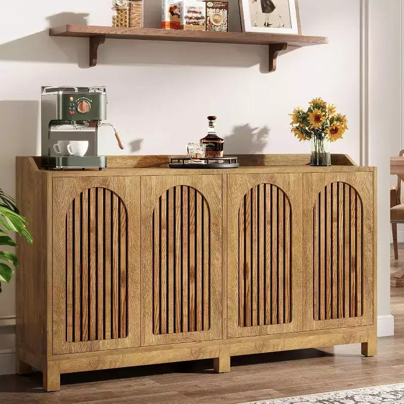 Mobiletto da cucina, 57 armadietto credenza rustico con anta a persiana e ripiano regolabile per sala da pranzo