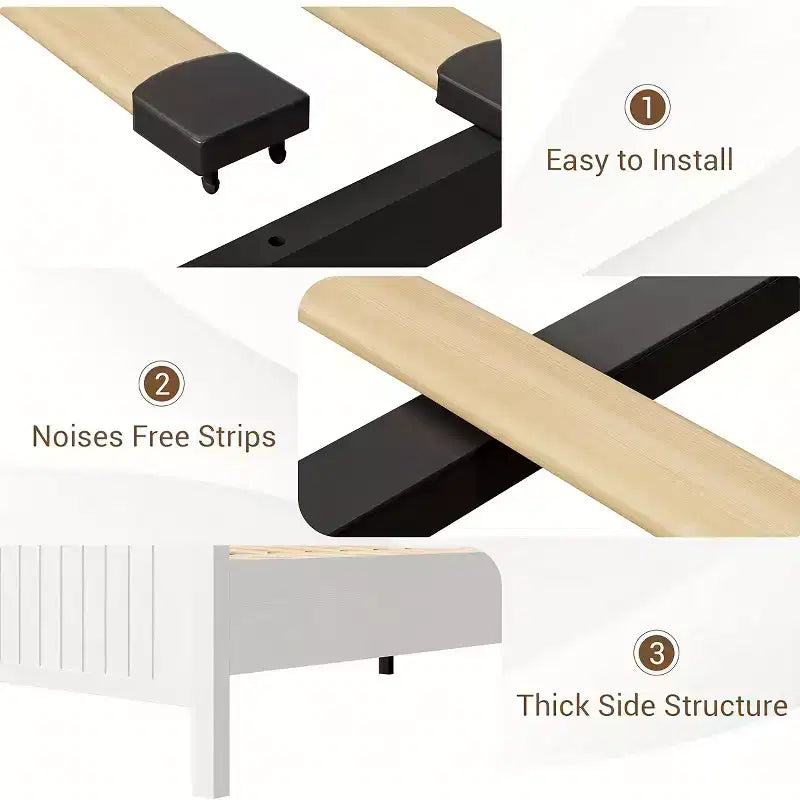 Struttura Letto con LED e Stazione di Ricarica, Letto a Piattaforma con Testiera Libreria Contenitore, Porta Scorrevole a Fienile, Nessuna Molla Necessaria (Noce+Bianco)