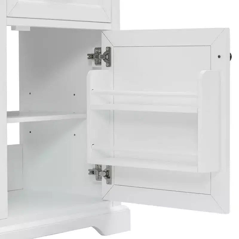 Mobile bagno da 90 cm con lavabo in ceramica, 4 cassetti, 1 anta con chiusura ammortizzata, piedini e maniglie in metallo nero