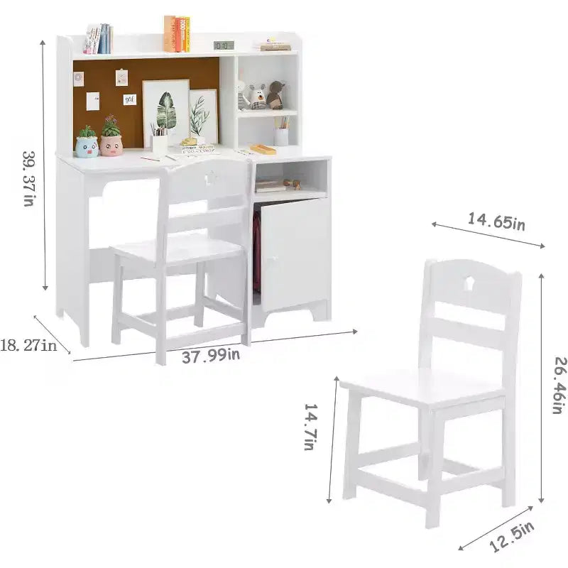 Scrivania e sedia per bambini con contenitore, tavolo da apprendimento ergonomico per bambini con libreria e organizer, regalo per bambini e bambine dai 3 agli 8 anni