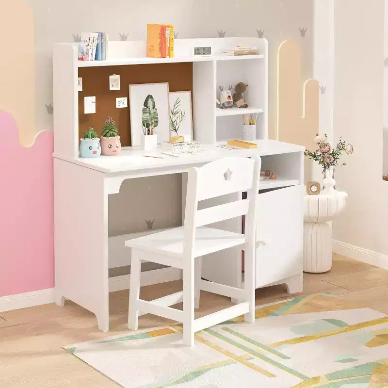 Scrivania e sedia per bambini con contenitore, tavolo da apprendimento ergonomico per bambini con libreria e organizer, regalo per bambini e bambine dai 3 agli 8 anni