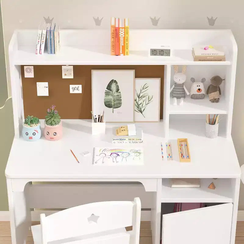 Scrivania e sedia per bambini con contenitore, tavolo da apprendimento ergonomico per bambini con libreria e organizer, regalo per bambini e bambine dai 3 agli 8 anni