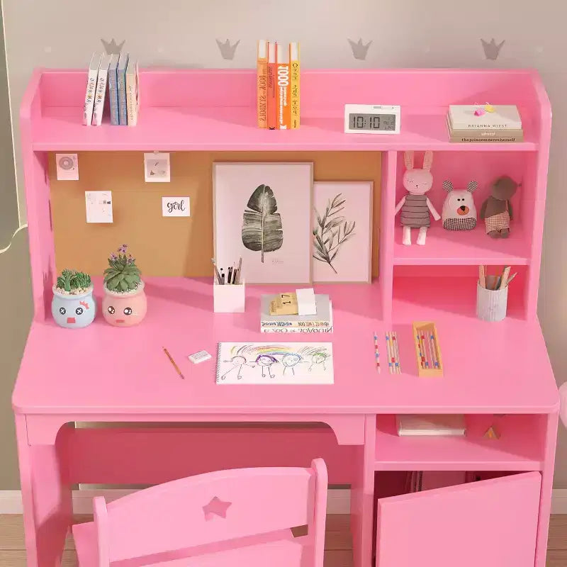 Scrivania e sedia per bambini con contenitore, tavolo da apprendimento ergonomico per bambini con libreria e organizer, regalo per bambini e bambine dai 3 agli 8 anni