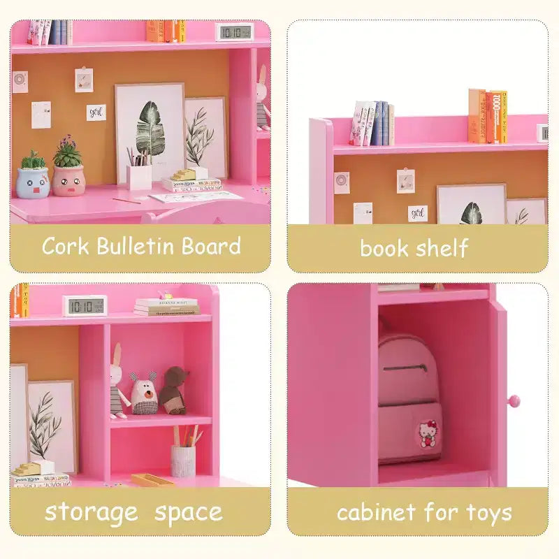 Scrivania e sedia per bambini con contenitore, tavolo da apprendimento ergonomico per bambini con libreria e organizer, regalo per bambini e bambine dai 3 agli 8 anni