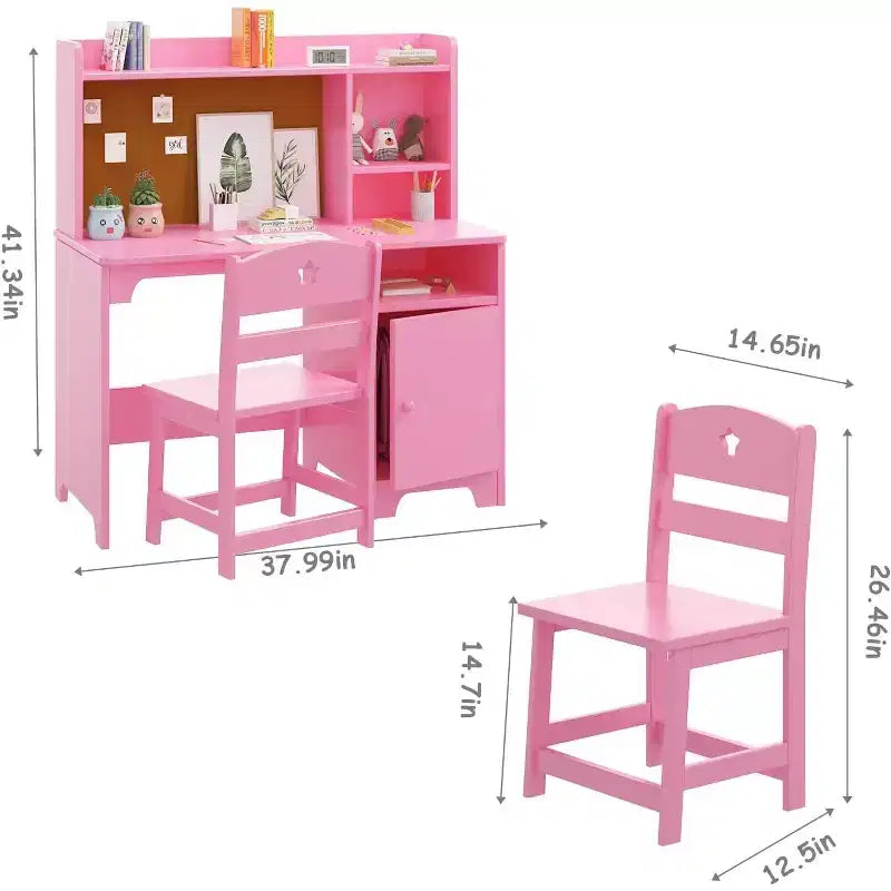 Scrivania e sedia per bambini con contenitore, tavolo da apprendimento ergonomico per bambini con libreria e organizer, regalo per bambini e bambine dai 3 agli 8 anni