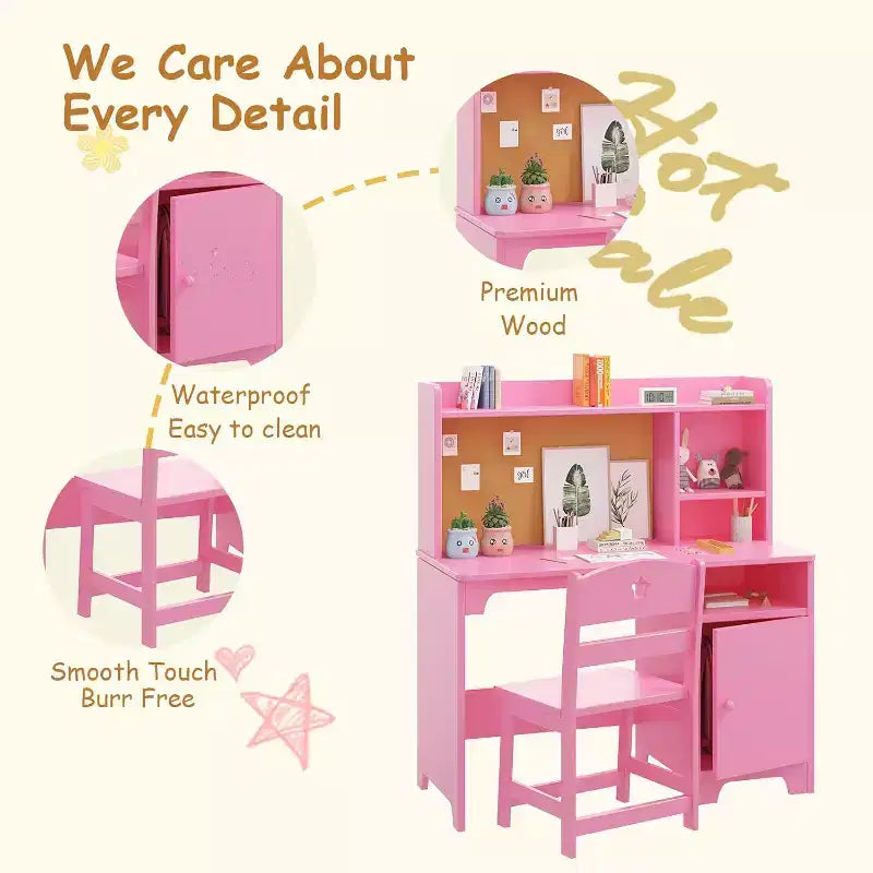 Scrivania e sedia per bambini con contenitore, tavolo da apprendimento ergonomico per bambini con libreria e organizer, regalo per bambini e bambine dai 3 agli 8 anni