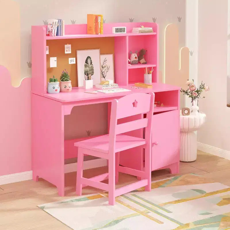 Scrivania e sedia per bambini con contenitore, tavolo da apprendimento ergonomico per bambini con libreria e organizer, regalo per bambini e bambine dai 3 agli 8 anni