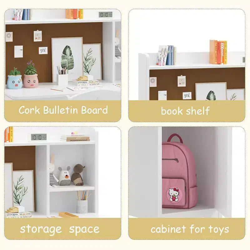 Scrivania e sedia per bambini con contenitore, tavolo da apprendimento ergonomico per bambini con libreria e organizer, regalo per bambini e bambine dai 3 agli 8 anni