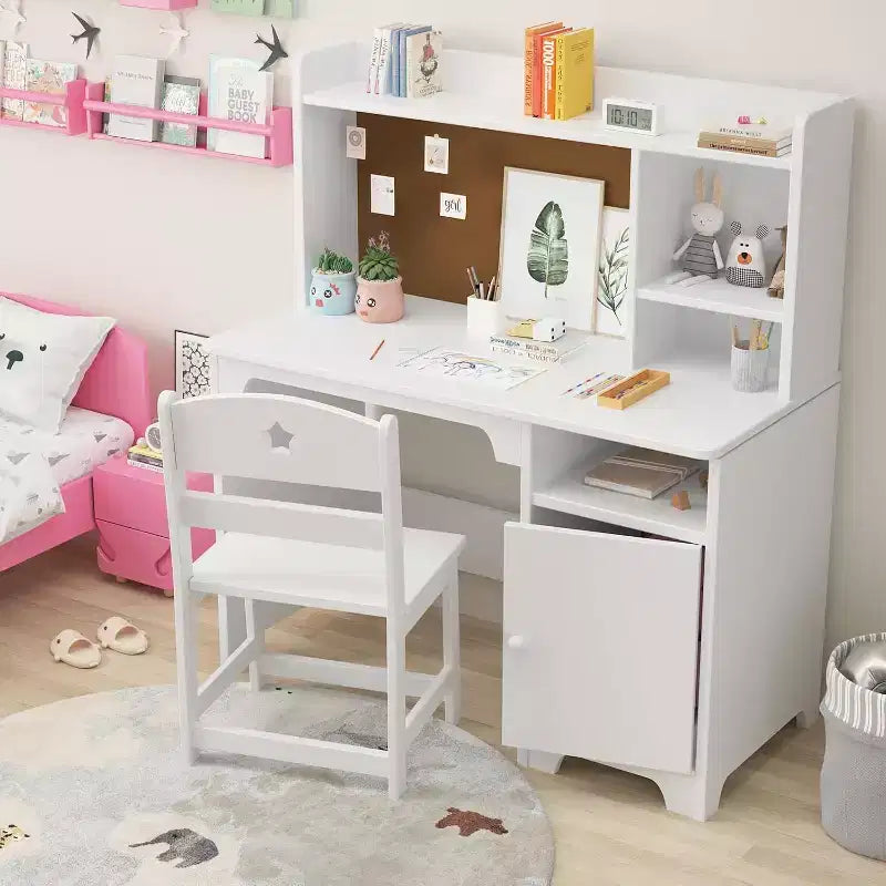 Scrivania e sedia per bambini con contenitore, tavolo da apprendimento ergonomico per bambini con libreria e organizer, regalo per bambini e bambine dai 3 agli 8 anni