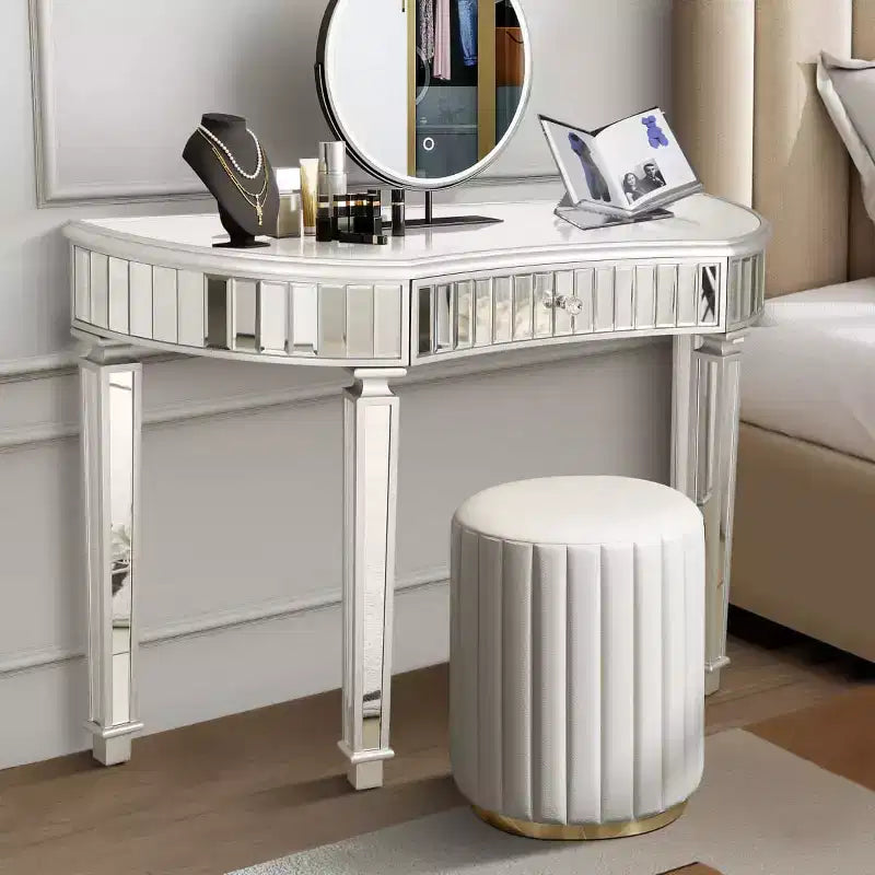 Consolle a Specchio Moderna da 47 Pollici con Cassetto Contenitore, Tavolo d'Ingresso a Mezzaluna per Corridoio, Spogliatoio o Soggiorno