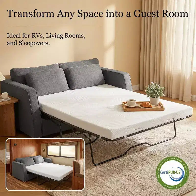 4 Materasso di Ricambio in Memory Foam Gel per Divano Letto, Materasso per Divano con Rivestimento Lavabile per Divano Estraibile, CertiPUR-US