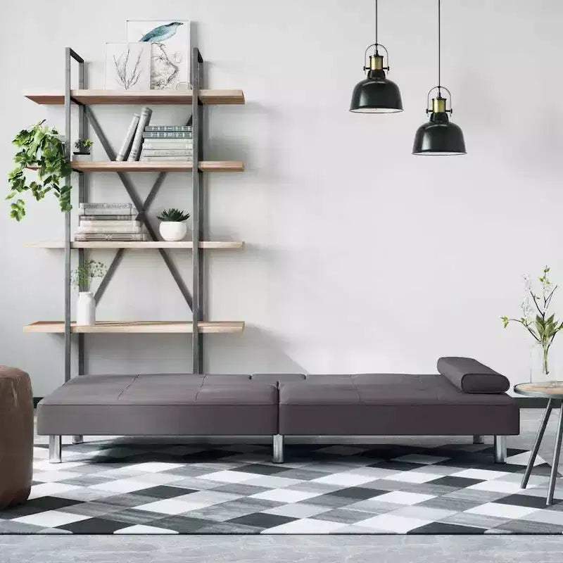 Divano letto pieghevole con portabicchieri in similpelle