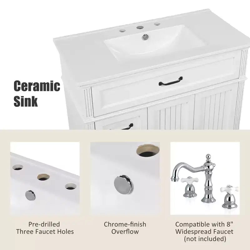 Mobile bagno lavabo 36 pollici, mobiletto bagno contenitore con cassetti, mobile lavabo bagno singolo