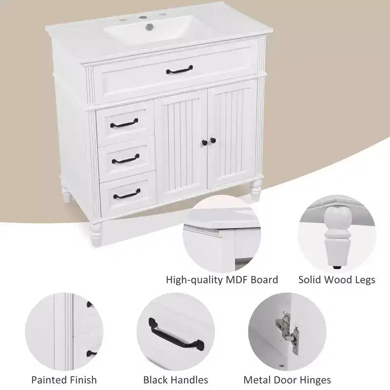 Mobile bagno lavabo 36 pollici, mobiletto bagno contenitore con cassetti, mobile lavabo bagno singolo
