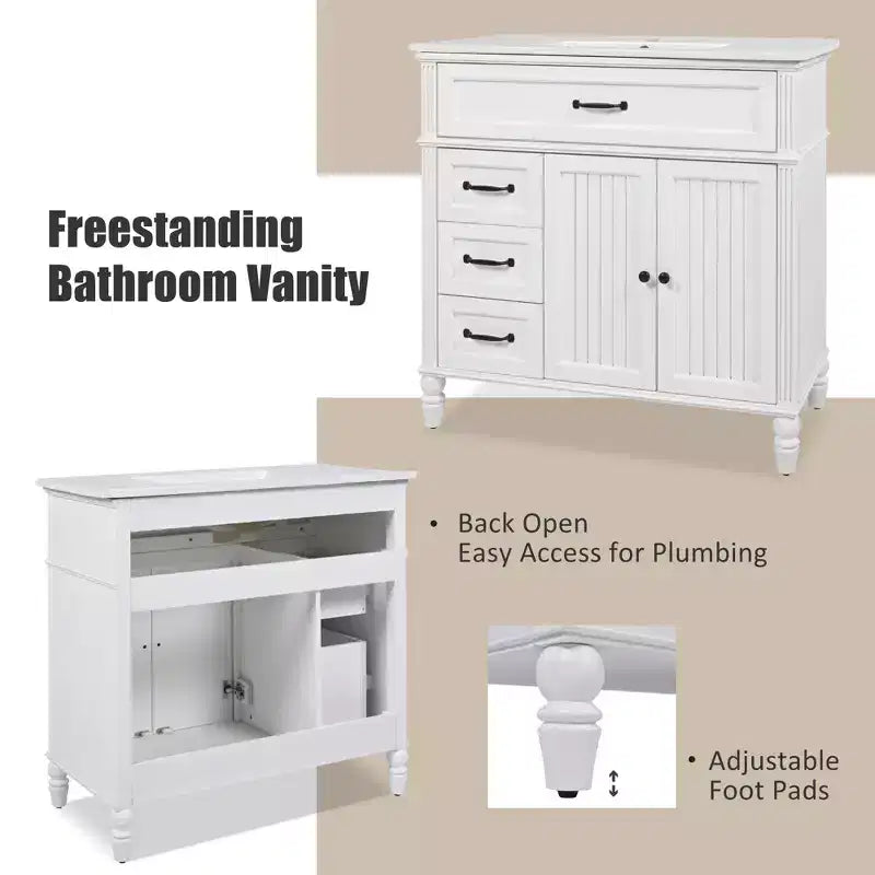 Mobile bagno lavabo 36 pollici, mobiletto bagno contenitore con cassetti, mobile lavabo bagno singolo