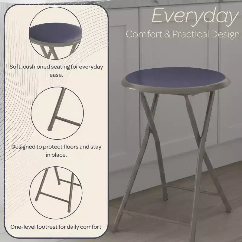 di 4 sgabelli da bar pieghevoli, sgabello resistente da 45,72 cm con capacità di 102 kg e sedile imbottito per dormitorio, sala ricreativa o sala giochi