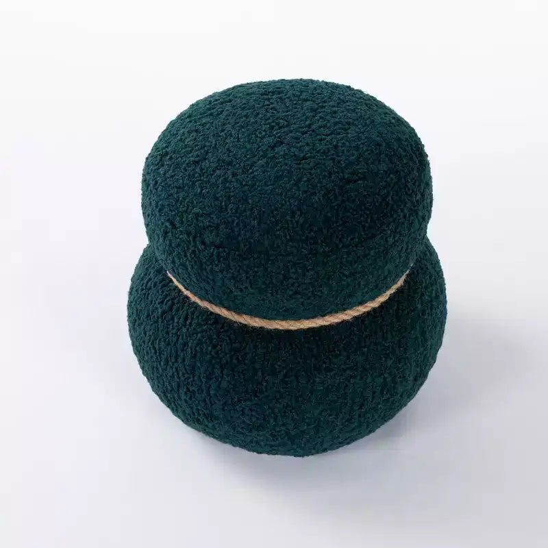Pouf Rotondo a Forma di Pupazzo di Neve, Sgabello Carino Rivestito in Lana di Agnello, Sgabello da Trucco con Struttura in Legno, Panca Porta Scarpe per Soggiorno, Camera da Letto, Ingresso