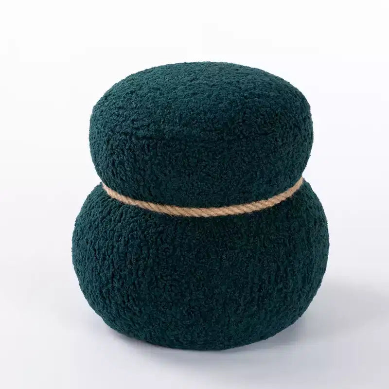 Pouf Rotondo a Forma di Pupazzo di Neve, Sgabello Carino Rivestito in Lana di Agnello, Sgabello da Trucco con Struttura in Legno, Panca Porta Scarpe per Soggiorno, Camera da Letto, Ingresso