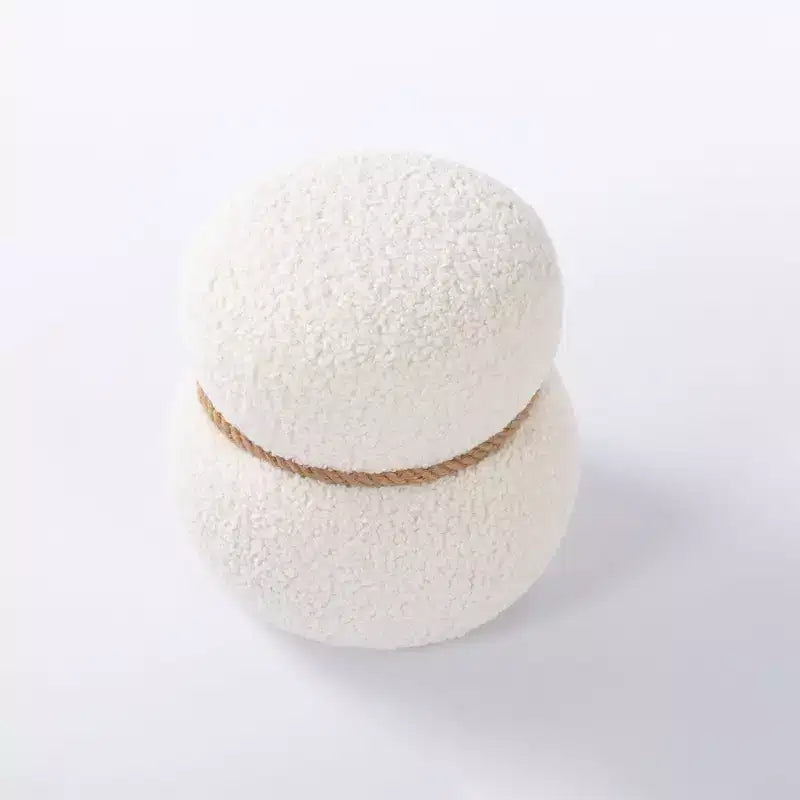 Pouf Rotondo a Forma di Pupazzo di Neve, Sgabello Carino Rivestito in Lana di Agnello, Sgabello da Trucco con Struttura in Legno, Panca Porta Scarpe per Soggiorno, Camera da Letto, Ingresso