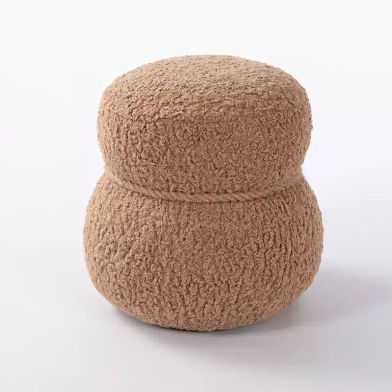 Pouf Rotondo a Forma di Pupazzo di Neve, Sgabello Carino Rivestito in Lana di Agnello, Sgabello da Trucco con Struttura in Legno, Panca Porta Scarpe per Soggiorno, Camera da Letto, Ingresso