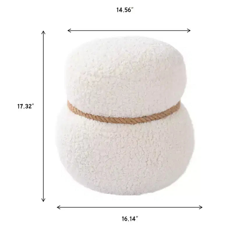 Pouf Rotondo a Forma di Pupazzo di Neve, Sgabello Carino Rivestito in Lana di Agnello, Sgabello da Trucco con Struttura in Legno, Panca Porta Scarpe per Soggiorno, Camera da Letto, Ingresso