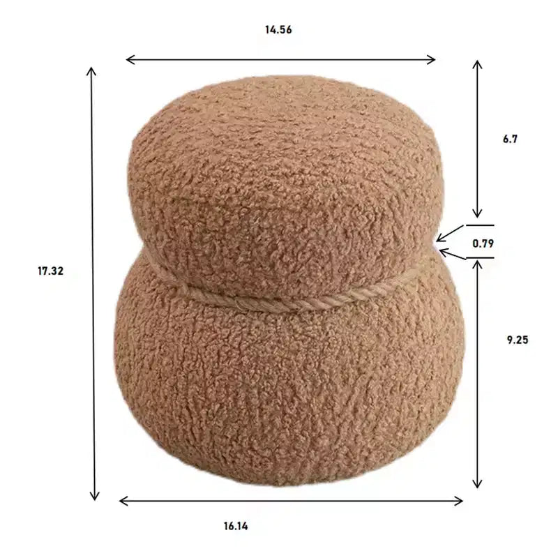 Pouf Rotondo a Forma di Pupazzo di Neve, Sgabello Carino Rivestito in Lana di Agnello, Sgabello da Trucco con Struttura in Legno, Panca Porta Scarpe per Soggiorno, Camera da Letto, Ingresso