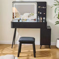 Okak Modern Makeup Vanity with Stool Set, 3-Color Vanity Table with 4 Drawers, Space-Saving Makeup Desk for Living Room, Bedroom, Black