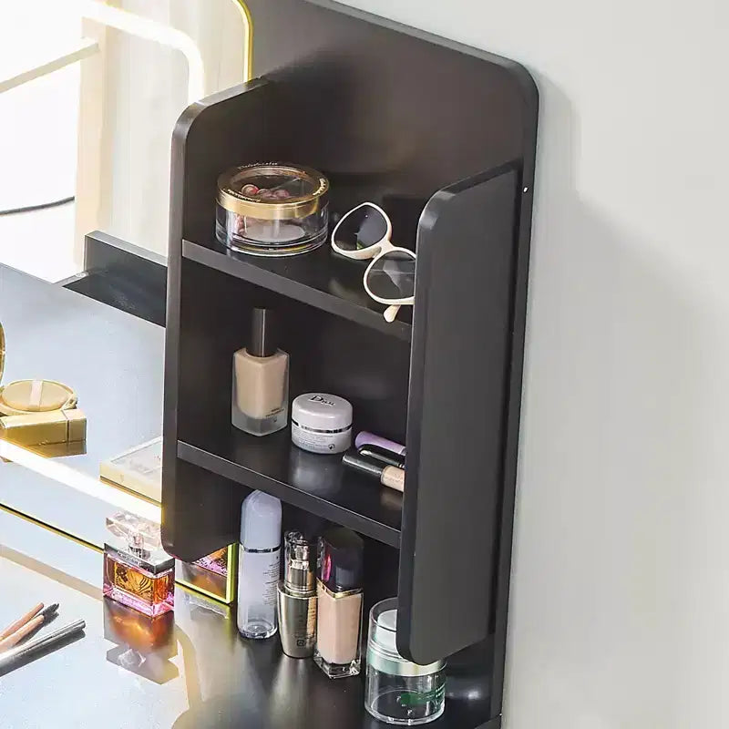 Moderna toeletta con sgabello, tavolo da trucco a 3 colori con 4 cassetti, scrivania salvaspazio per soggiorno, camera da letto, nero