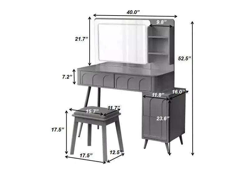 Moderna toeletta con sgabello, tavolo da trucco a 3 colori con 4 cassetti, scrivania salvaspazio per soggiorno, camera da letto, nero