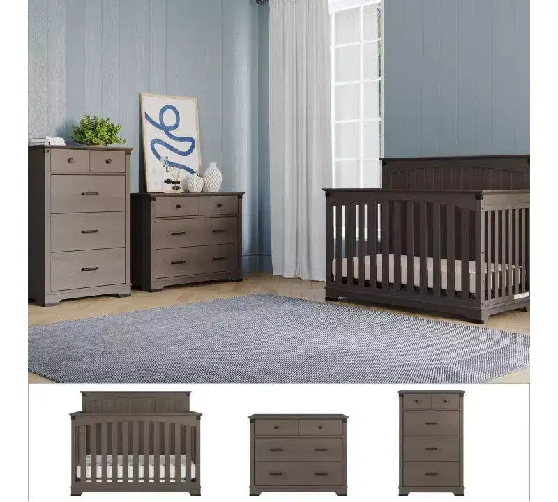 Cameretta Redmond con culla, cassettiera e comò, 3 pezzi, include culla convertibile 4-in-1, cassettiera e comò